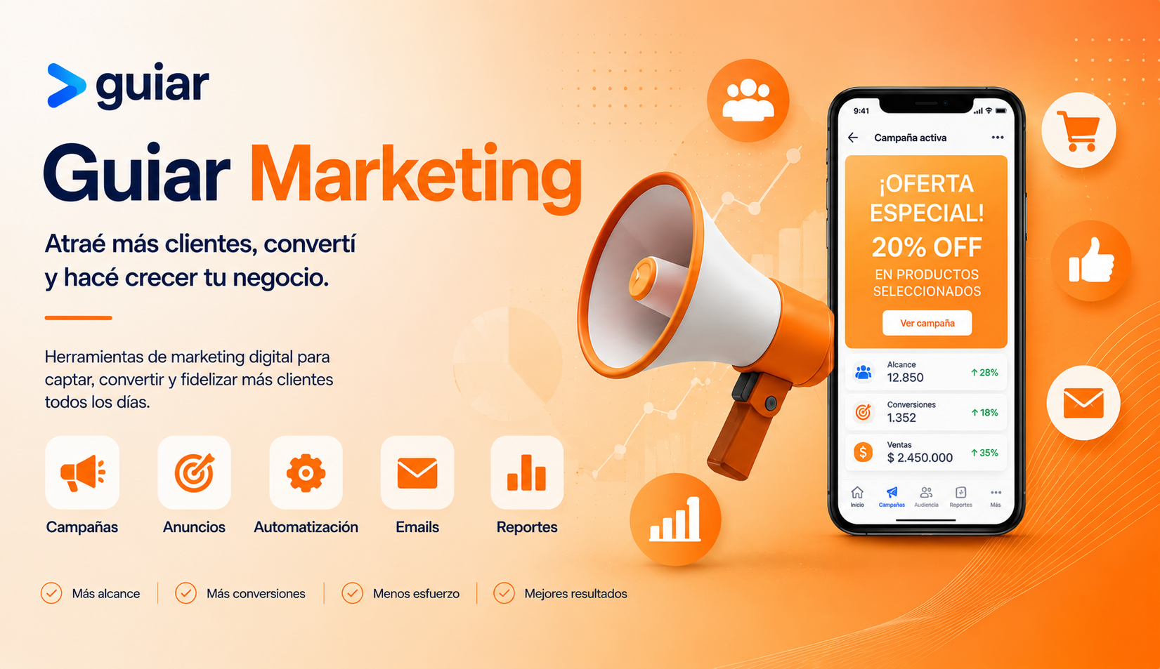 Guiar Marketing, herramientas para atraer clientes y hacer crecer tu negocio.